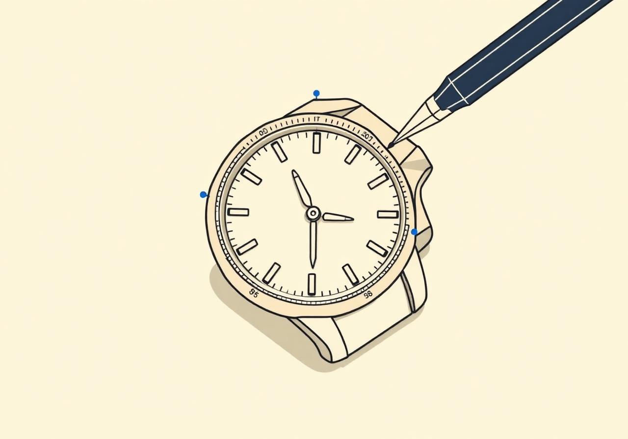 High-end watch being edited with pen-tool vector paths